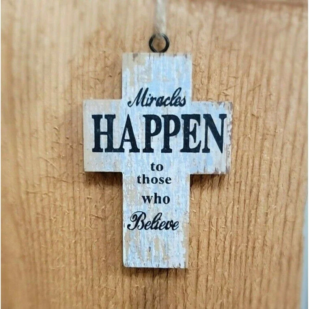 Cross Shaped Wood Ornaments Christmas Everyday Faith Miracles Happen Decor New